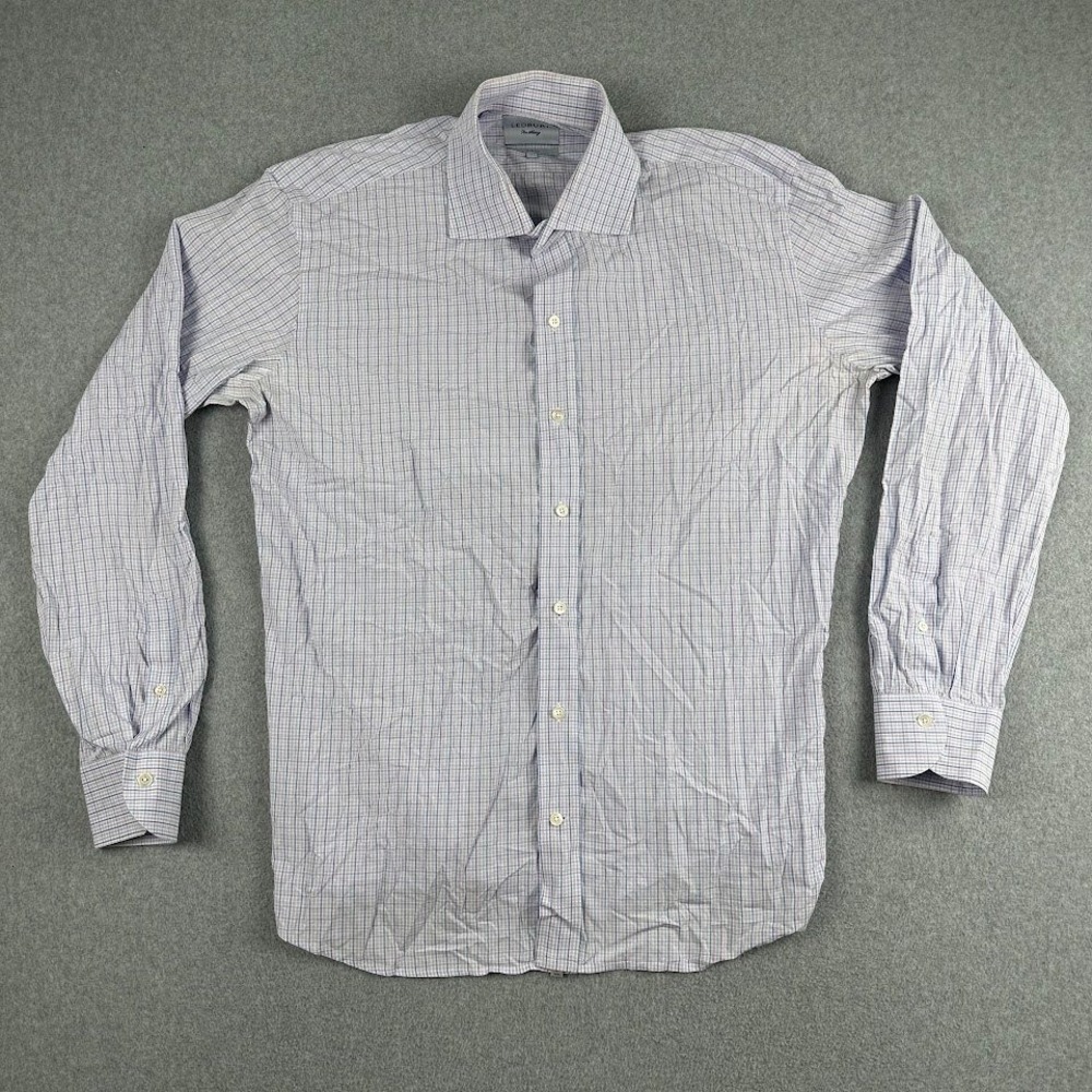 Ledbury Fine Shirting Slim Fit Mens Dress Shirt 17 1/2 Blue Gingham Button